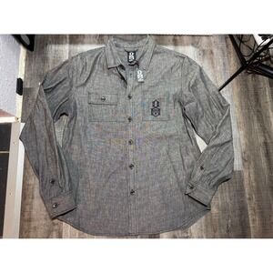 Rebel8 Mens ACAB Skull Graphic Button Down Shirt Gray Chambray Long Sleeve L NEW
